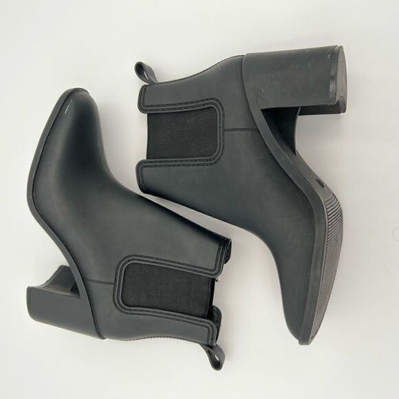 Jeffrey Campbell JC Play Black Matte Rubber Heeled Rain Booties size 8 - Picture 5 of 8